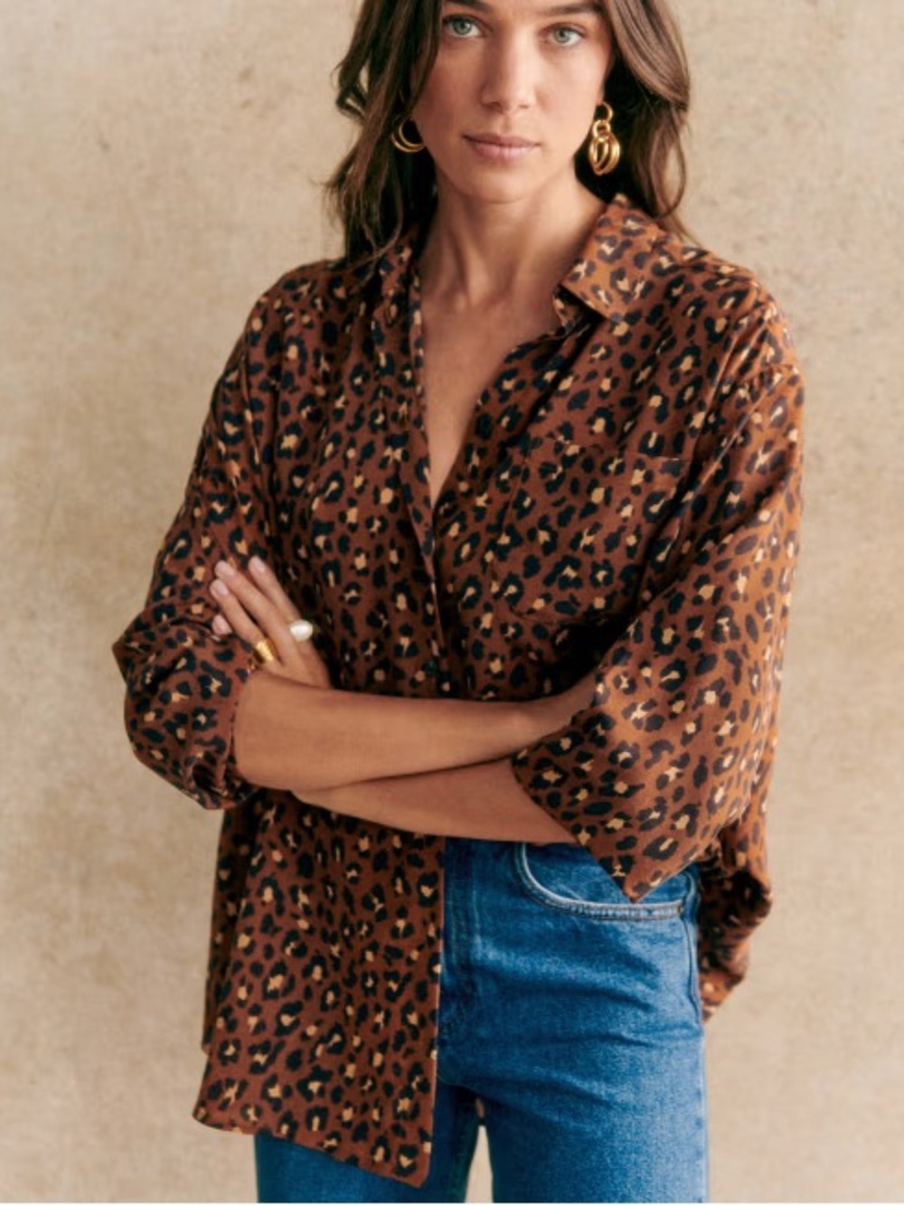 Sezane Silk Leopard Print Max Shirt
